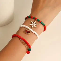 Christmas Beaded Bracelet Set Strands Snowflake Bell Bracelets Christmas Jewelry Gift for Love Girlfriend