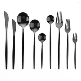 Set di stoviglie JANKNG Specchio Nero Set Coltello Forchetta Cucchiaio da dessert Posate Posate in acciaio inossidabile Posate da cucina Cena