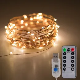 Lucine a LED Alimentate tramite USB Stringa luminosa Rame Argento Filo Ghirlanda Decorazione per feste di matrimonio Luci 5M 10M 20M