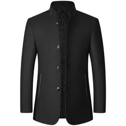 Herren Wollmischungen PARKLEES Warmer Wollmantel mit Stehkragen Männer Solide Schlank Täglich Winddicht Vintage Trench Homme Plus Size Wollwintermantel 220930