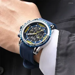 Relojes de pulsera MEGIR Sport Cronógrafo Reloj Hombres Silicona Azul Relojes de cuarzo para hombre Reloj de pulsera impermeable Relogio Masculino