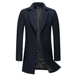Jackets masculinos de alta qualidade inverno casaco de trincheira de moda lã de moda casaco de cor sólida homens casaco de copo de lã 220930