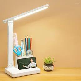 Lampade da tavolo Ricarica USB Portapenne a LED Lampada da scrivania Dimmerabile continua Tocco pieghevole Comodino Lettura Protezione degli occhi Luce notturna