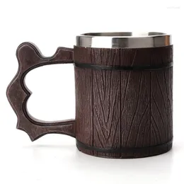 Tazze Boccale in legno Boccale da birra Boccale Souvenir Tazza Resina a doppia parete Acciaio inossidabile Simulazione Barile Bicchieri Caffè Tè