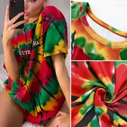 Women's T Shirts Casual Loose Ladies Color Swirl Print T-Shirt Short Sleeve Korean Fashion Summer Top