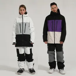 스키 슈트 오버 사이즈 스키복 남자 여자 겨울 야외 따뜻한 바람 방수 방수 방수 스노우 보드 패치 워크 재킷 바지
