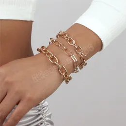 Set di braccialetti a catena in metallo per donna Dichiarazione di moda Braccialetti con collegamento a serratura vintage Gioielli fatti a mano Pulseras Mujer
