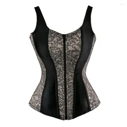 Bustiers Corsets امرأة مثيرة الدانتيل حتى Overbust مشد السترة مع الأشرطة زهرة طباعة Zip Brocade Halter القوطي