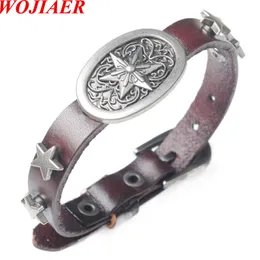 Läder ovala legeringsstjärntillbehör armband mäns silver läder handledsjusterbart armband för special nuvarande BC019