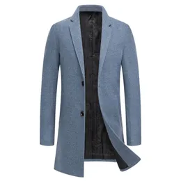 Men's Wool Blends Men's Woolen Coats Fashion Thick Long Trench Winter Solid Color Men Wool Blends Coat Smart Casual Jacket Warm Male Overcoat 220930