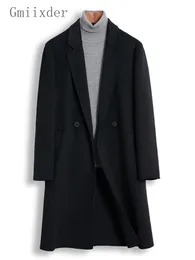 Misto lana da uomo Gmiixder Elegante giacca lunga in cashmere Cappotto da uomo in lana sciolta ispessita di media lunghezza Cappotto trench doppiopetto casual da lavoro 220930