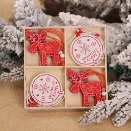 Decorazioni natalizie 12 pezzi/scatola ornamenti per alberi appesi in legno, atmosfera da festival artistico, pendenti e ornamenti con animali