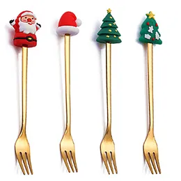 A￧o inoxid￡vel Metal port￡til Fork Spoon 4pcs Conjunto de talheres de Natal com caixa de presente