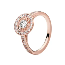 18K Rose Gold Vintage Circle Ring 925 Sterling Silver Wedding Jewelry for Women Girls With Original Box för Pandora CZ Diamond Engagement Rings