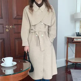 Wełna Women Blends Alien Kitty Vintage Lapel Odłączany szal Faux Blend płaszcze 2022 Koreańskie długie kurtki Dwuczęściowe