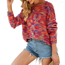 Suéteres femininos Mulheres Variegadas Color Sweater Round Collar Slave Longa Longo Estilo Longo Malhas S/ M/ L/ XL
