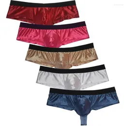 Underbyxor män fräcka boxare bikini underkläder manliga glänsande tyg shorts stammar 1/2 täckning bokserki meskie