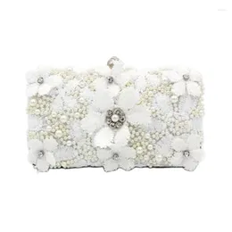 Abendtaschen 2022 Handgemachte Blumen Weiße Spitze Party Abendessen Clutch Geldbörse Braut Perlen Stickerei Brieftaschen Drop MN1508