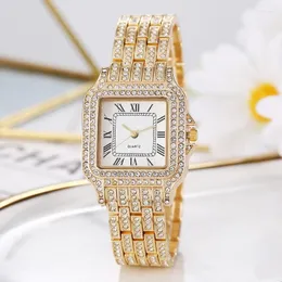 Armbandsur lyxklockor f￶r kvinnor Full Diamond Ladies Watch Armband Square Rhinestone Female Starry Sky Wrist Fashion Clock