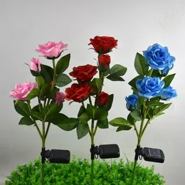 Decorative Flowers Outdoor Waterproof Ground Light Walkway Solar Powered Stainless Steel Realistic Rose Flower Lawn LED