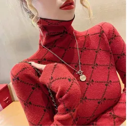 Women's Sweaters Designer Korean Fashion Printed Turtleneck Long Sleeve T Shirt for Casual Feminine Clothes