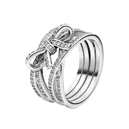 ANELLO con nastro e fiocco scintillanti Gioielli da regalo di nozze per ragazze in argento sterling autentico con scatola originale per anelli di fidanzamento con diamanti Pandora CZ