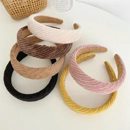 New Fashion Women Headband Wide Side Pleated Hairband Solid Color Autumn Winter Headwear Girls Warm Hair Accessories