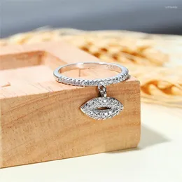 Wedding Rings Dainty Female Lips Thin Pendant Ring Charm Yellow Gold Color Engagement Vintage White Crystal Stone For Women