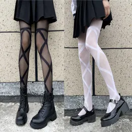 Socks Hosiery Cross Tie Pantyhose Women's Tights JK Black Silk Stockings Thin Diamond Check Stockings Ultrathin Sexy Tights T220930