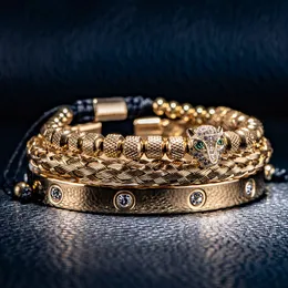 Lyx Micro Pave CZ Leopard Head Roman Royal Charm Armband Herr Armband Rostfritt stål Kristaller Armband Par Handgjorda smycken Present
