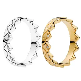 Anillo de corona geométrica para hombre y mujer, joyería de fiesta de plata de ley 925 con caja original para anillos de boda chapados en oro amarillo Pandora