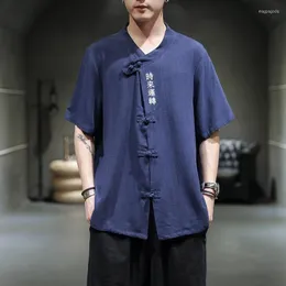 Abbigliamento etnico Camicia da uomo estiva in lino Stile cinese Top casual retrò Taglie forti Abiti tradizionali asiatici Tang Suit For Man KK3609