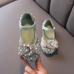 Flat Shoes 2022 Childrens Pearl Rhinestones Shining Kids Princess Baby Girls For Party And Wedding D487