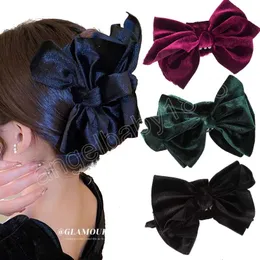 Artiglio dei capelli di grandi dimensioni da 13 cm per le donne Vino rosso nero Capelli granchio Forcine per ragazze Dolce coda di cavallo Velve Bow Accessori