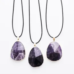 Натуральные аметисты подвесная скала пирамида минерала фиолетовая кристалл -кристалл Рейки Заживление драгоценных камней Каменные кварцевые подвесные ожерелья для женщин.