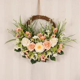 Decorative Flowers Simulated Peony Garland Rattan Ring Rose Sakura Decoration Wreath Pography Props Wedding Home Front Door Hanging