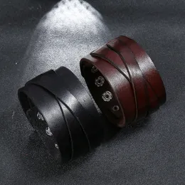 Bandage Cross Leather Bangle Cuff -knapp Justerbar armband Wristand för män Kvinnor Fashion Jewelry Gift Black