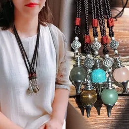 Retro ethnische Pullover Kette Halskette für Wahrsagerei Frauen kreisförmige natürliche Edelsteine Stein Anhänger Halskette Schmuck