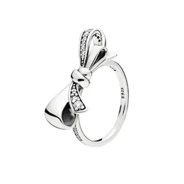 Sparkling Bow Ring Auténtica plata esterlina Mujeres Niñas Wedding Party Jewelry para Pandora CZ diamante novia Anillos de regalo con caja original Set
