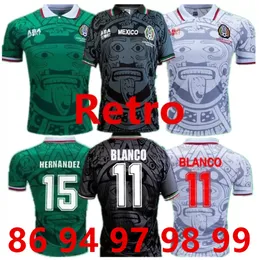 1998 طبعة المكسيك لكرة القدم جيرسي طويلة الأكمام خمر 1995 1986 1994 Retro Shirt Blanco Hernandez Classic Football Asymords