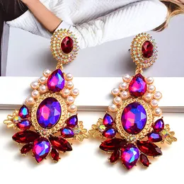 Statement Long Crystal Pearl Metal Dangle Drop Earrings Fashion Rhinestone Jewelry Accessories For Women Pendant Earring