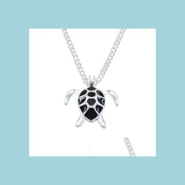 Pendant Necklaces Fashion Mini Black Enamel Sea Turtle Pendant Necklace Link Chain Animal Wedding Ocean Beach Jewelry Lovely Yydhhome Dhmex