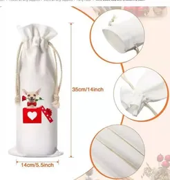 14x5.5inch Christmas Decorations Sublimation Blank Wine Bottle Bags with Drawstrings Reusable gift bag Bulk for Halloween Christmas DIY Wedding Party 1004