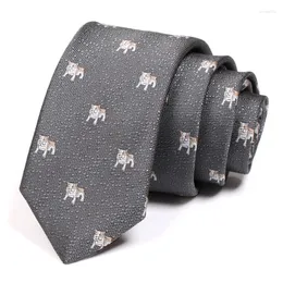 Bow Ties 2022 Brand Men's Grey 6CM Tie Animal Dog Print For Men Business Suit Work Neck High Quality Fashion Formal Necktie