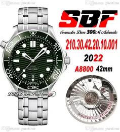 SBFダイバー300M A8800オートマチックメンズウォッチ42セラミックベゼルグリーン波状テクスチャーダイヤルステンレススチールブレスレット210.30.42.20.10.10.001 Watches 2022 Super Edition Puretime