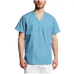 Men's T Shirts Uniform Workwear Scrubs Set Top Classic Short Sleeve Clinic Beauty Salon Apotek