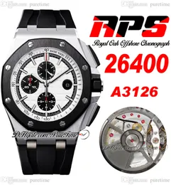 APSF 44mm Diver A3126 Automatisk kronograf Mens Watch Steel Case 264 Ceramic Bezel White Grande Tapisserie Dial Black Rubber Strap Super Edition Puretime A1