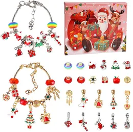 Braccialetti a maglie Calendario dell'Avvento di Natale di 24 giorni Gioielli per donne e ragazze Fascino per il conto alla rovescia fai-da-te con set di braccialetti regalo per