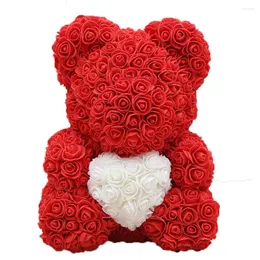 Decorative Flowers 40cm Rose Bear With Heart Artificial For Women Valentine's Wedding Birthday Christmas Gift Home Decoration