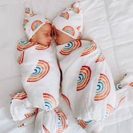 Säuglingsbaby Swaddle Wrap Decke Wraps Decken Kinderzimmer Bettwäsche Babys eingewickeltes Tuch mit Stirnbandhutkarte 4pcs/Set
